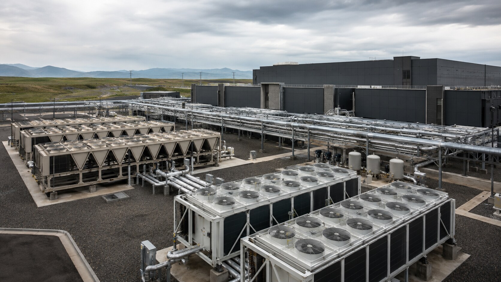 Large data center cooling yard with heat rejection equipment